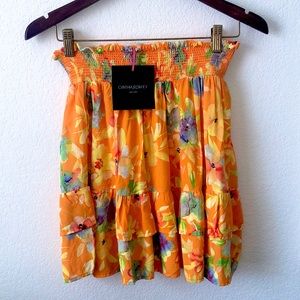 Cynthia Rowley stretch waist orange multi color floral ruffled mini short skirt